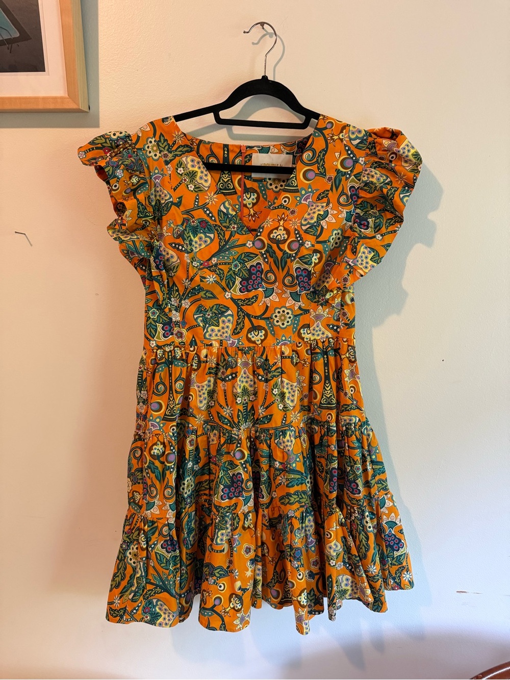 LA DoubleJ Orange Floral Tiered Mini Dress